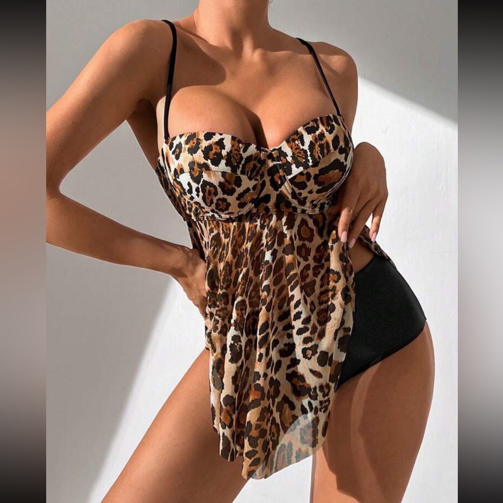Boho leopard print push up swimsuit
